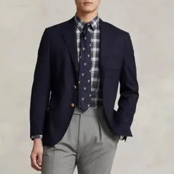 Ralph Lauren Navy Plaid Classic Fit Oxford Shirt - Picture 1 of 8